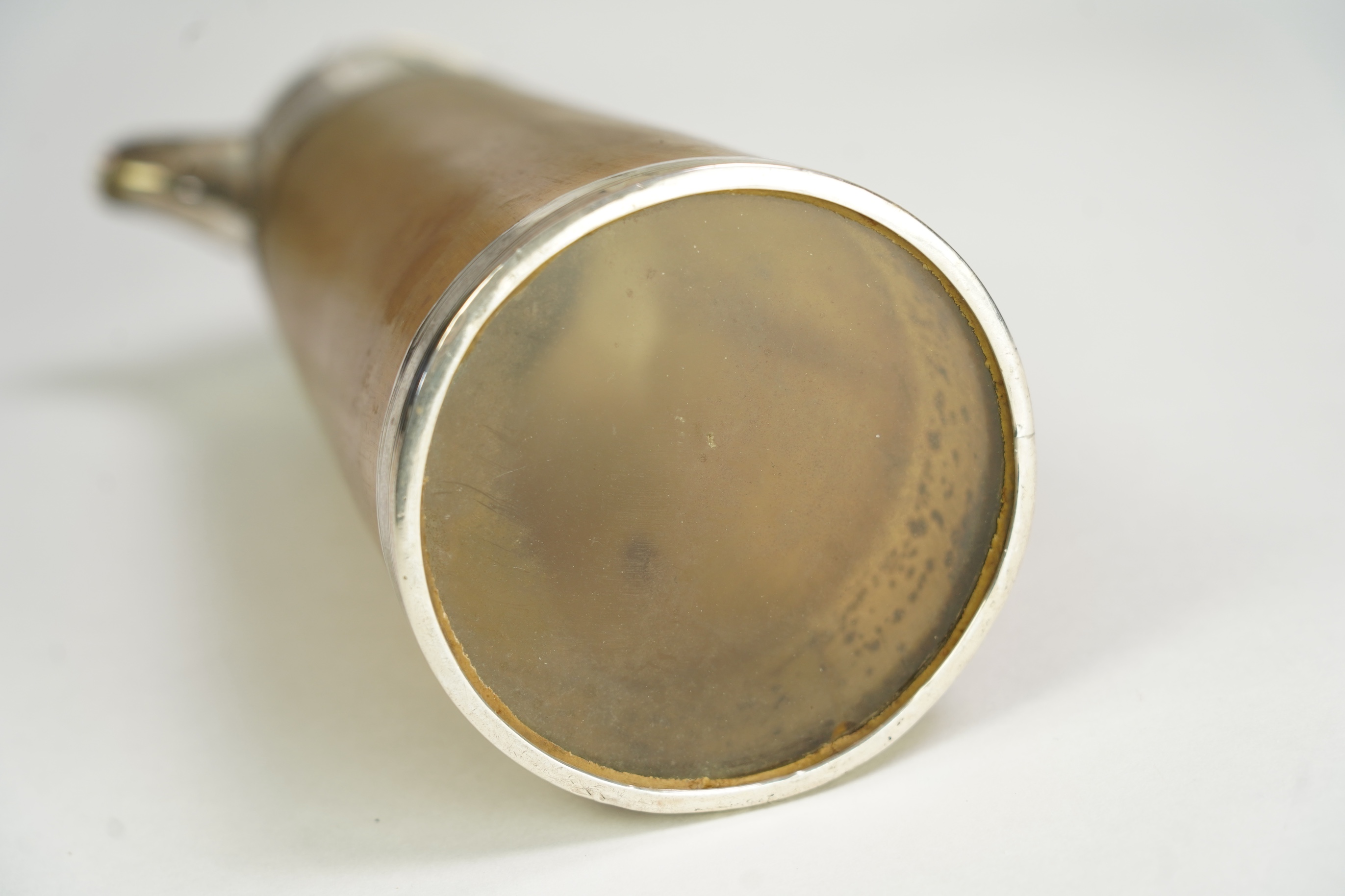 A late Victorian silver mounted horn claret jug and hinged cover, by John Clemmens